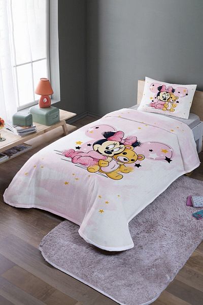 EVPANYA Σετ μονό πικέ με μοτίβο Minnie And Friend Teddy Bear και κάλυμμα κρεβατιού