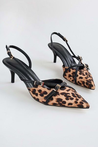 Shoeberry Сатенени стилети с леопардови шарки - дамски обувки на ток Marlow