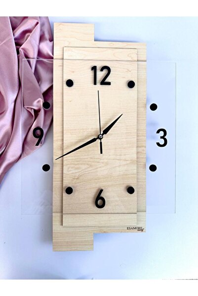 esamore concept ساعة حائط طبيعية من البلكسي والخشب - ساعة حائط زجاجية شفافة ل...
