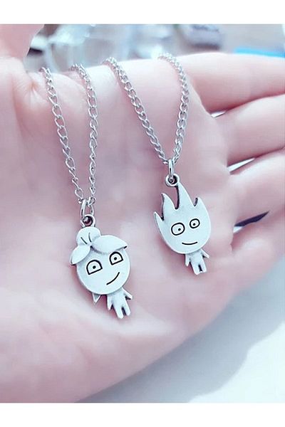 AlpCollection Gray Fire And Water Best Friends Bff Lover Couple Necklace Jewelry Set