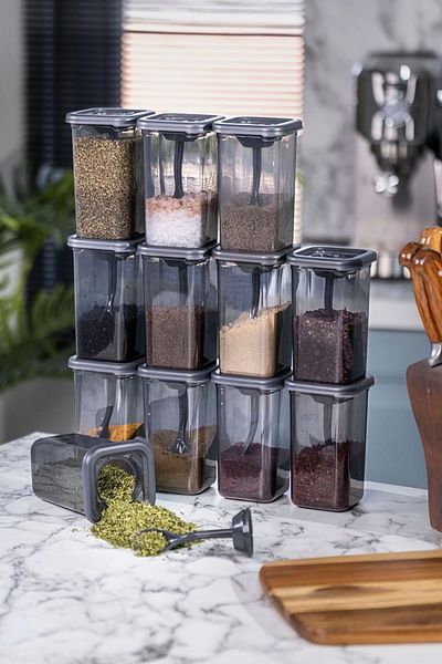 Ecolux 12 Pieces Lockable Lids Self Spoon Spice Rack Set - Locked Spice Rack