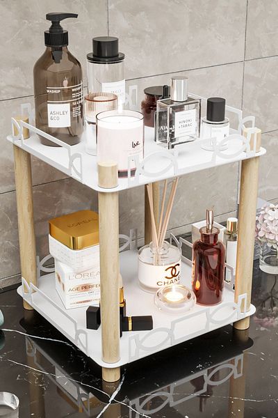 Lmz Design 2-Tier Bathroom Countertop Organizer - Dismountable Wooden Organizer, Spice Rack Coffee Corner with Screw