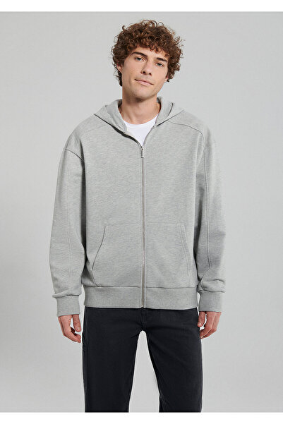 Mavi Kapüşonlu Fermuarlı Gri Basic Sweatshirt 0S10095-80196