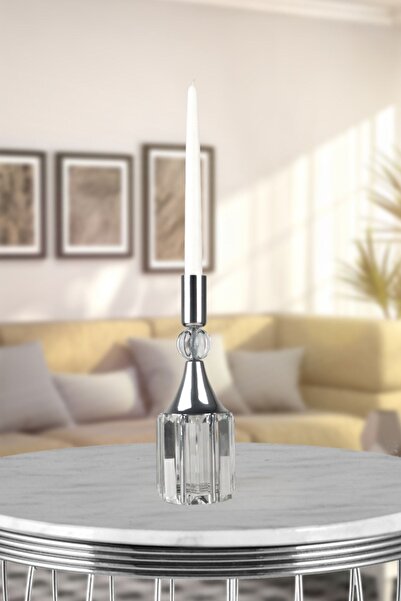 Begüsa Balca Kristal Taşlı Mumluk Krom