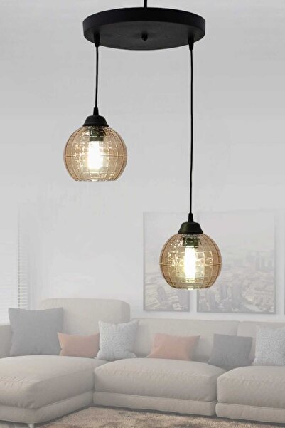 BSA LIGHTING TUTKU 2'Lİ SİYAH SARKIT KLASİK AVİZE (BAL MİKA CAM)