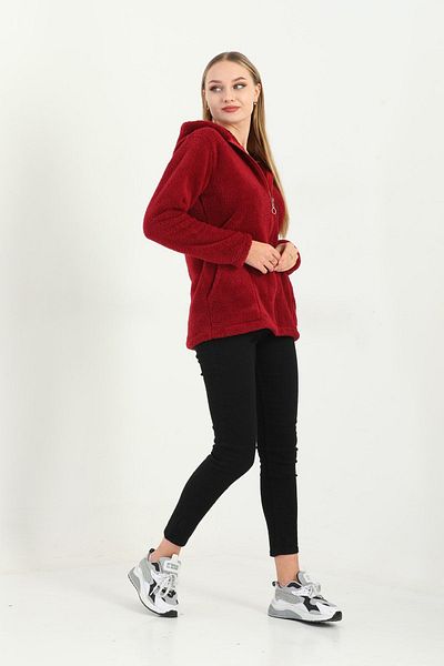 Kardelen Butik Ümraniye Welsoft Zippered Hoodie Short Fleece Claret Red
