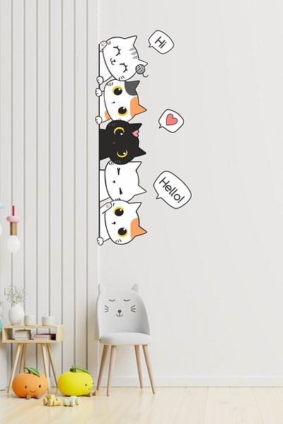 212shop Sweet Cats Looking Through the Door Kids Room Decorative Wall Door Furniture Sticker