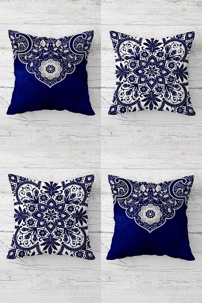 on the clouds Tile Patterned Ethnic Hidden Zippered Throw Pillow Cover Sofa Pillow Cover Set (4 Pieces)