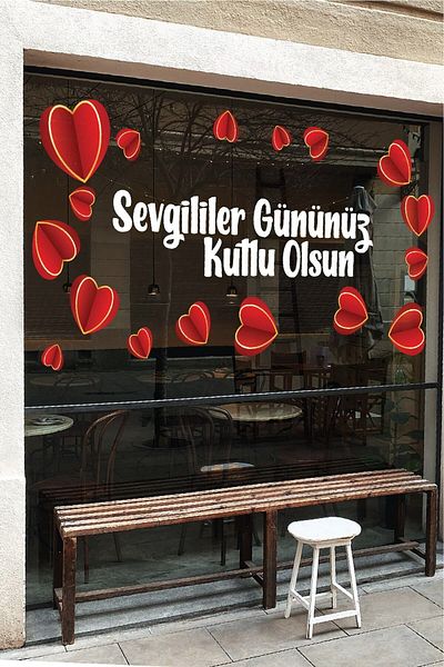 212shop Happy Valentine's Day Written Heart Decorated 14 February Special Store Window Lettering, Transferred