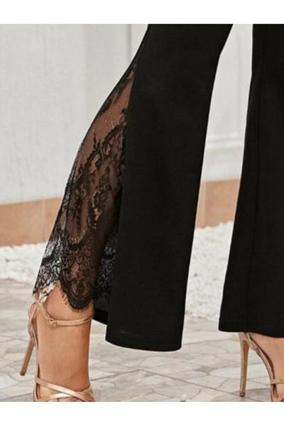 Jupiter Flared Leg Lace Added Scuba Women's Leggings Trousers