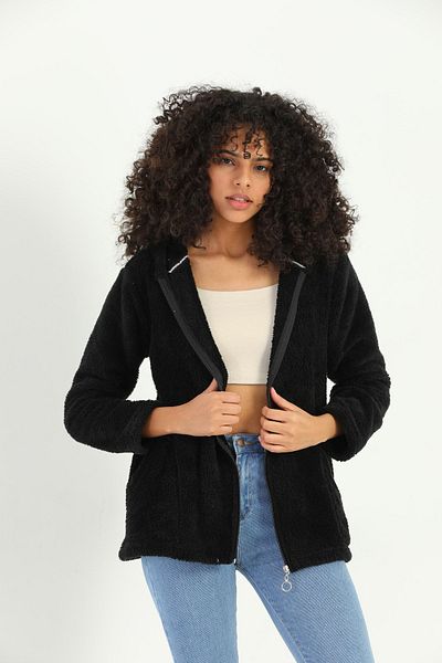 Kardelen Butik Ümraniye Welsoft Short Fleece Cardigan - Zip and Hood, Khaki Green