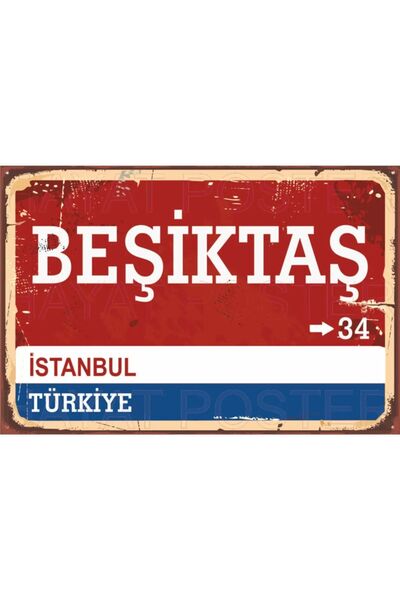 BiveSa Ahşap Poster Beşiktaş Sokak Tabelası