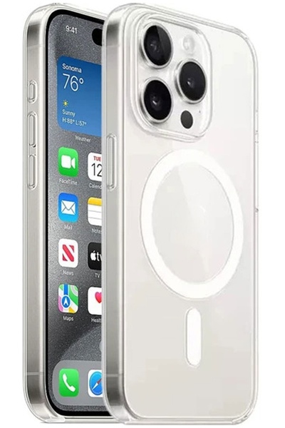 CEPSTOK Apple iPhone 15 Pro  Kılıf Şeffaf Sararmaz Kristal Magsafe Altı Açık Sert Pc Premium Kapak