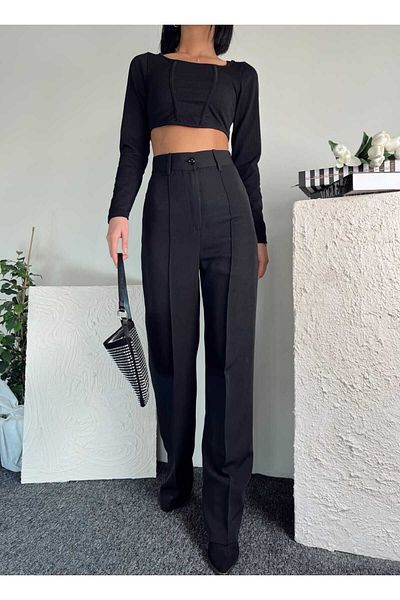 H&A İSTANBUL Women's Slim Fit Grassy Palazzo Trousers - High Loose 90s