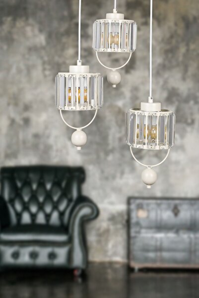 Begüsa Arin 3.lü Lux Kristal Beyaz Tepsili Avize