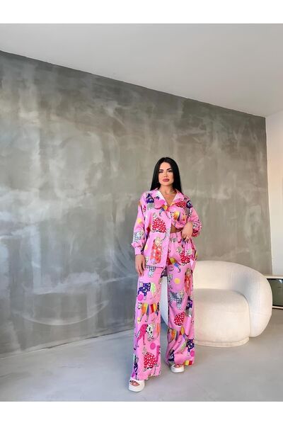 bonacosa Set de pantaloni din țesătură din satin cu imprimeu animal pentru fe...