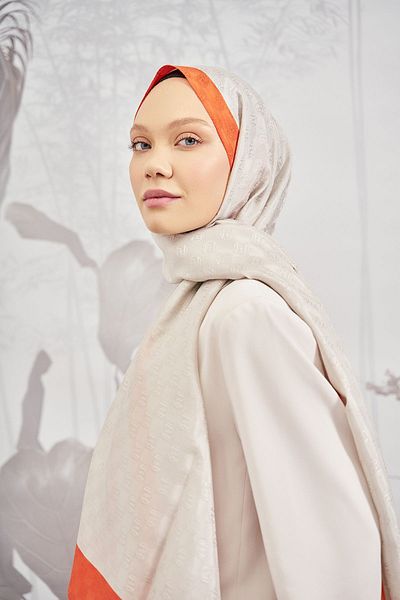 ARMANDA Checkerboard Monogram Shawl - Stone-Orange