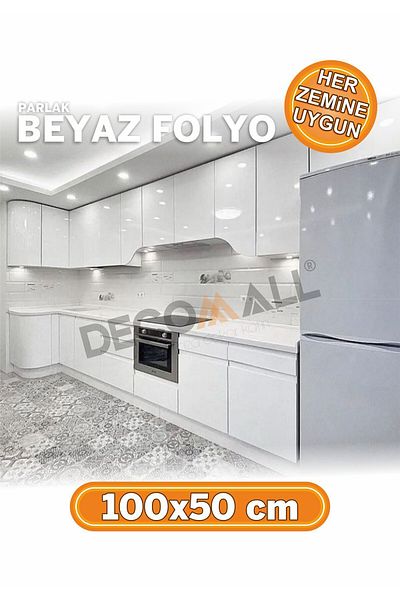 DECOMALL (50X100) White Foil Self-Adhesive Foil Kitchen Cabinet - Furniture Covering - Tile Covering