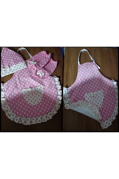 RAY TİCARET Set șorț roz cu buline 3 piese șorț bucătar copii șorț bucătărie ...