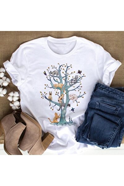 Usaspor تي شيرت نسائي بنمط قطة - كود تريند، Mod73 08570