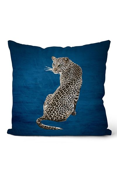 ADY DEKOR Husa de perna cu fundal albastru cu model leopard 43x43