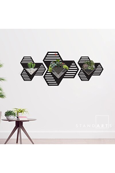 standarts Makta ® Duvar Askılı Ahşap Dekoratif 3'lü Saksı Seti
