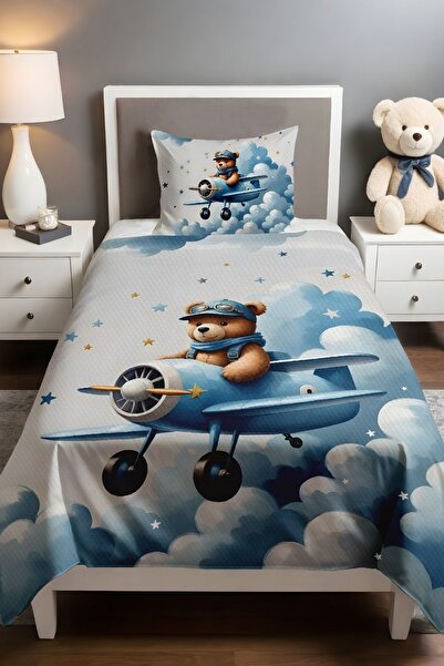 EVPANYA طقم بيكيه منقوش على شكل طائرة زرقاء (160×230 سم)