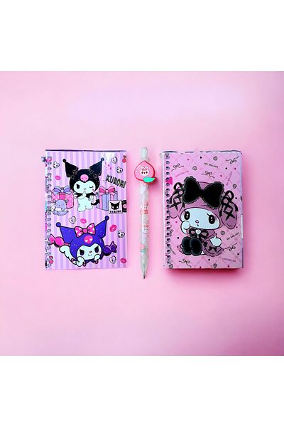 ÇİLEKHOMEAVM Kuromi and Mixed Girl Model Small Pocket Notebook and Pen Set