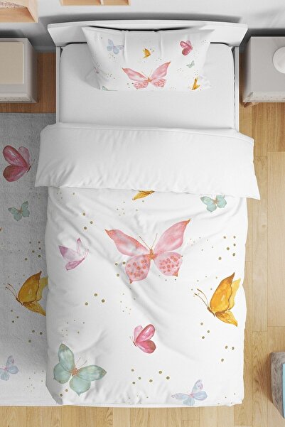 EVPANYA Kelebek Vadisi Desenli Tek Kişilik Bebek Çocuk Nevresim Seti