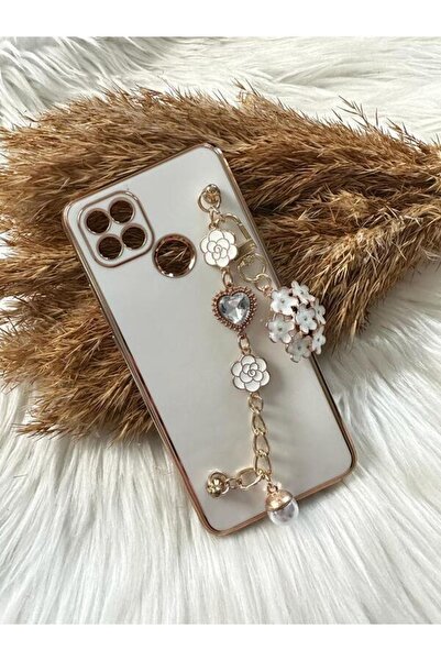 Aksesuarda Moda Oppo A15-a15s Uyumlu Çiçekli Taşlı Incili El Geçmeli Lazer Ke...