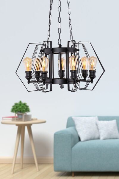 Begüsa İmera 7.Li Yuvarlak Siyah Avize