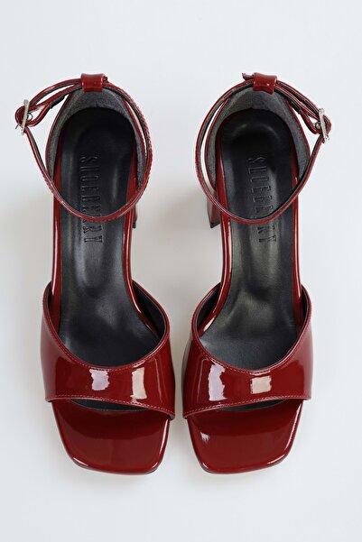 Shoeberry Claret Red Patent Leather Sarge Women's Heeled Shoes