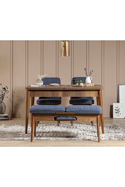 ZEYTUN Palermo Benchli Yemek Masası Takımı Ceviz Lacivert