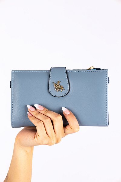 Getcho David Jones Jonna Women's Light Blue Chain Strap Cover Zipper Long Wallet Eye Hand Wallet
