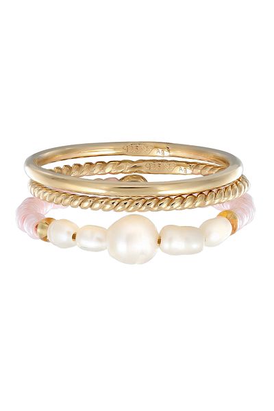 ELLI Ring Damen Set Sommerfest mit Süßwasser-Zuchtperlen in 925 Sterling Silber vergoldet