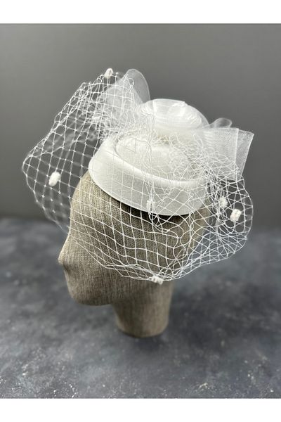 Hayalperest boncuk Pălărie de mireasă din tul cu buline albe - Design special