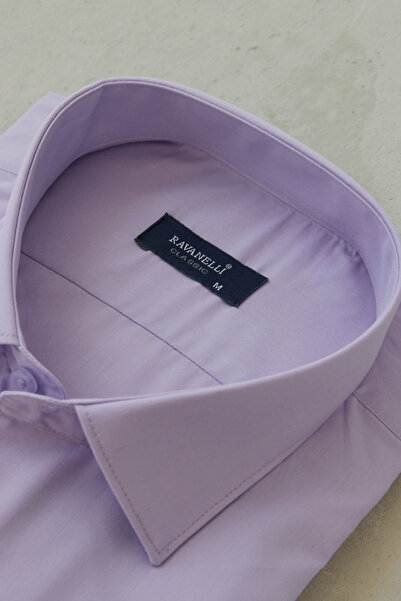 RAVANELLI Men's Lilac Classic Collar Easy-Iron Cotton Blended Fit Special Boxed Shirt G90