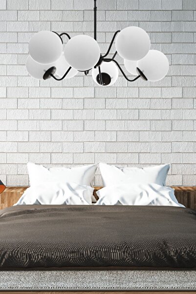 Begüsa Karmen 8.li Siyah Beyaz Glob Camlı Avize