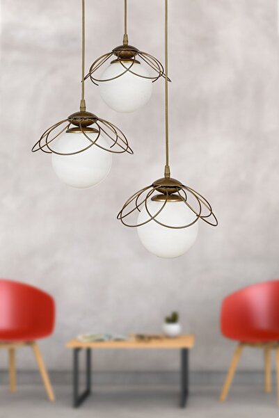 Begüsa Alaca 3.lü Avize Eskitme Beyaz Cam