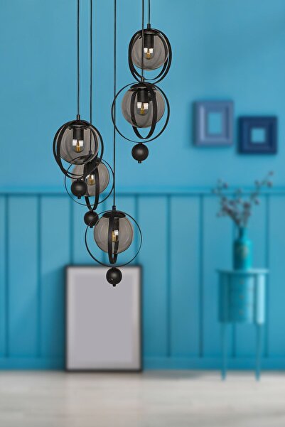 Begüsa Jüpiter 5.li Avize Siyah Füme Cam