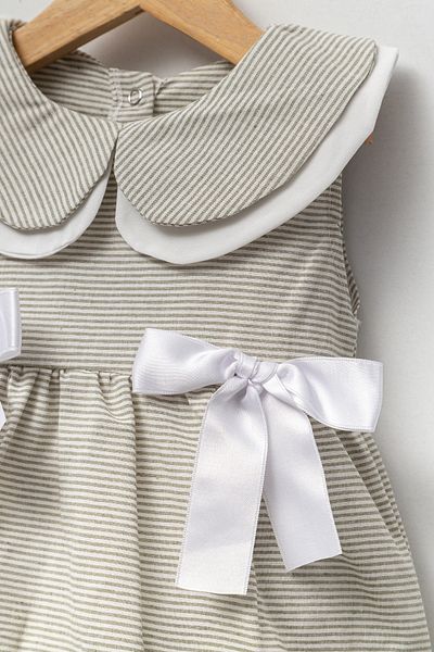 Jikko Baby Striped Baby Girl Dress - Collar Detailed 9015