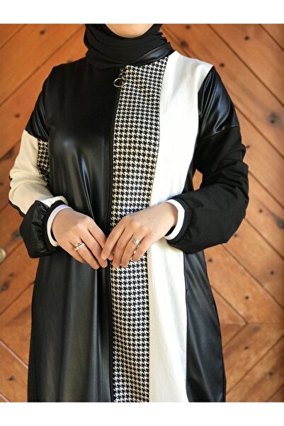 AYSUN AYDEMİR Siyah Beyaz Deri Detaylı Fermuar Kapamalı 2li Eşofman Takımı