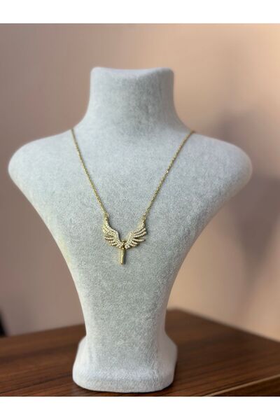 lumi concept نموذج جناح الملاك - قلادة من الفولاذ بتفاصيل حجرية