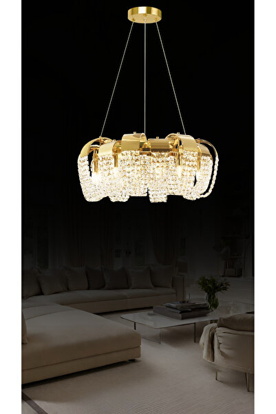 RONİSU AYDINLATMA Mirella 60'lik Taşlı Avize Zarif Taşlı Modern Salon Oturma ...