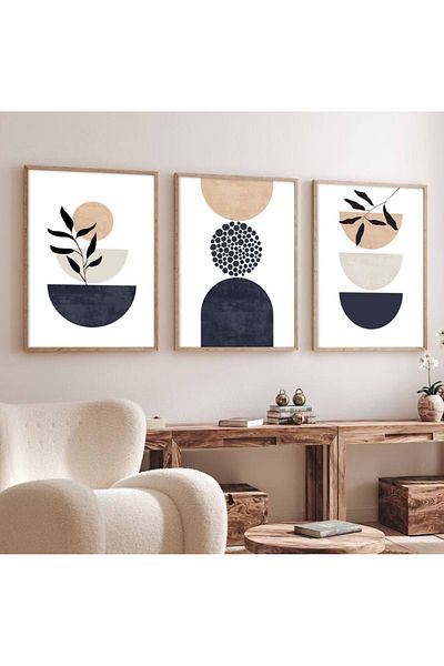 woodhomeworks Wooden Framed 3 Piece Abstract Painting Qmrc45