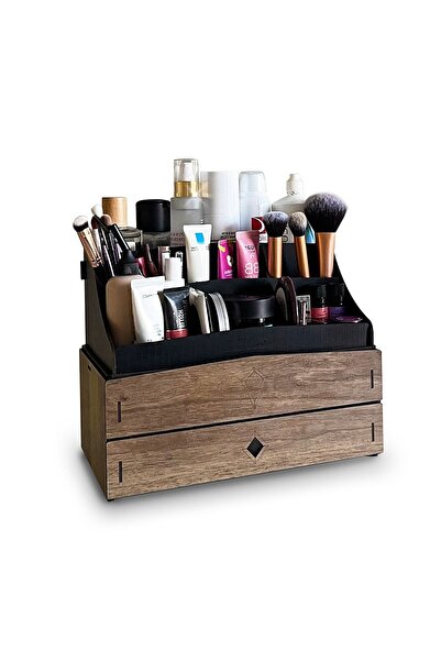 Design OTTO طقم مكياج خشبي كبير مكون من طبقتين ودرجين من بيلا - منظم مستحضرات...