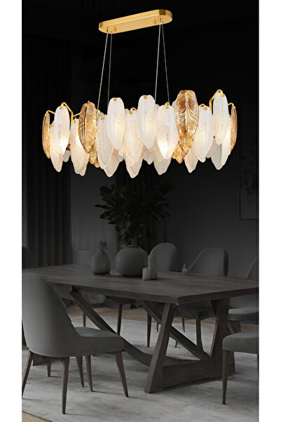 RONİSU AYDINLATMA Hawai Yemek Masası Avize Yaprak Taşlı Zarif  Modern Yemek M...