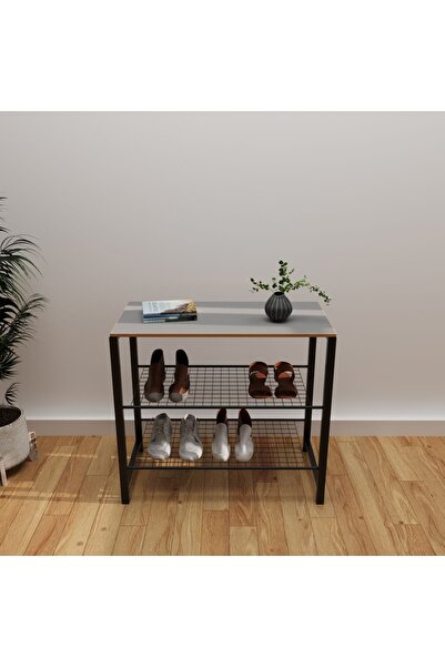 eportatif Geniş Metal Ayakkabılık Vestiyer 3 Katlı Ayakkabılık Füme 1362