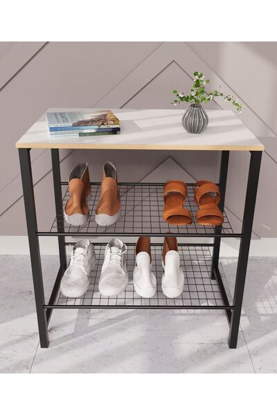 eportatif Dar Metal Ayakkabılık Vestiyer 3 Katlı Ayakkabılık Beyaz 1363