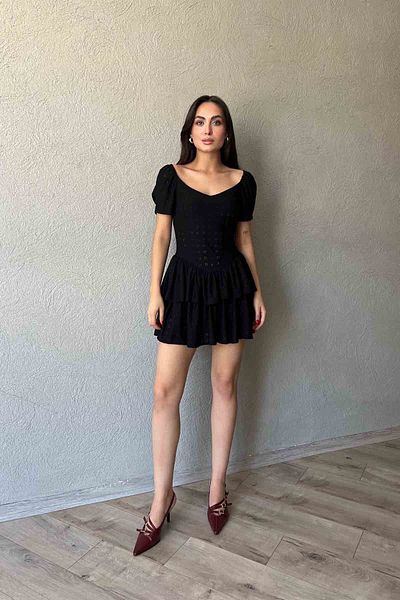 Seda Yalçın Atelier Vintage Mini Dress with Black Lace Detail
